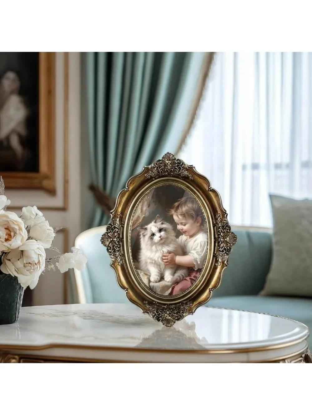 Vintage Gold Oval Picture Frames - 4x6 Antique Wall Decor & Tabletop Display